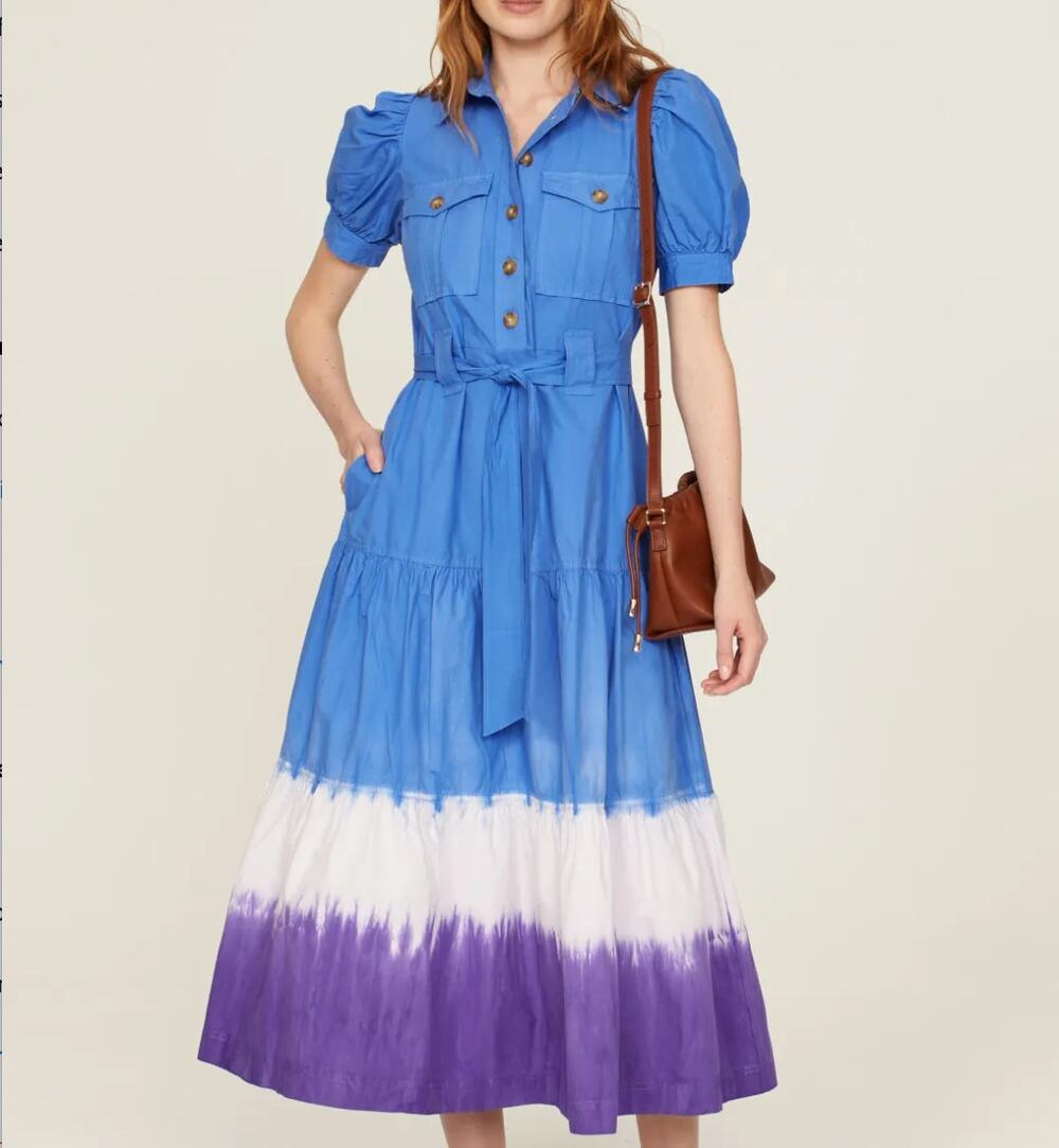 Derek Lam Blue White Ombre Midi Shirt Dress Size 18 Cotton Cottage Designer $460